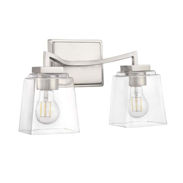 Avenna 14.5 in. Wide 2-Light Brushed Nickel Vanity Light with Clear Glass Shades