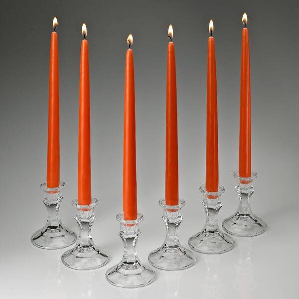 Light In The Dark 12 in. Tall 3/4 in. Thick Elegant Orange Unscented Taper Candles (Set of 12)