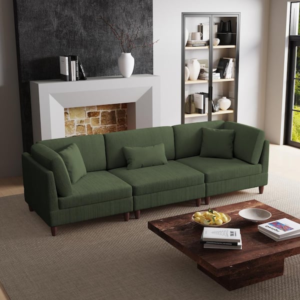120.5 in. Straight Arm 3-Piece Corduroy Upholstered 3-Seater Sectional Sofa in Green
