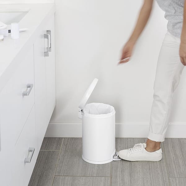 4.5L Round Step Bathroom Trash Can with Soft-Close Lid, White Steel