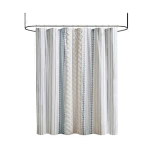 Imani 72 in. W x 72 in. L Cotton White/Navy Shower Curtain