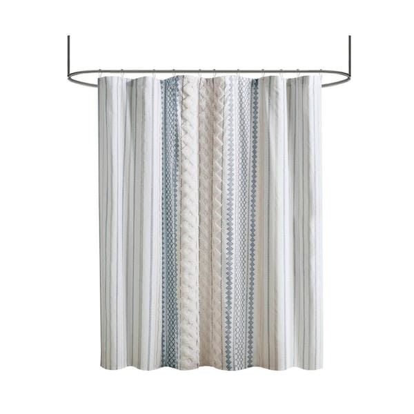 INK+IVY Imani 72 in. W x 72 in. L Cotton White/Navy Shower Curtain