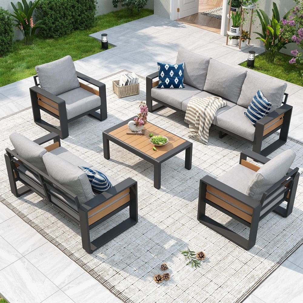 Sizzim Outdoor 7-Seat 5-Piece Aluminum Patio Conversation Sets