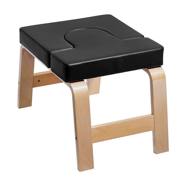 Yoga Headstand Bench, Headstand Trainer with Wood Frame & PU Pad, 300 lbs. Capacity Yoga Inversion Chair for Family Gym