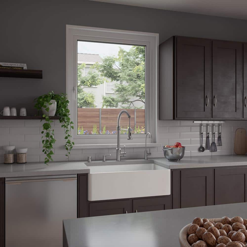 White Fireclay 36" Farmhouse Drop-in Kitchen Sink