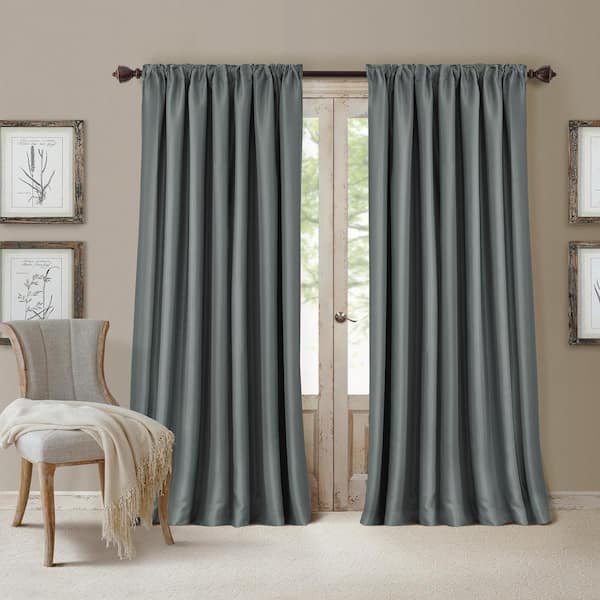 Elrene Dusty Blue Faux Silk Rod Pocket Blackout Curtain - 52 in. W x 84
