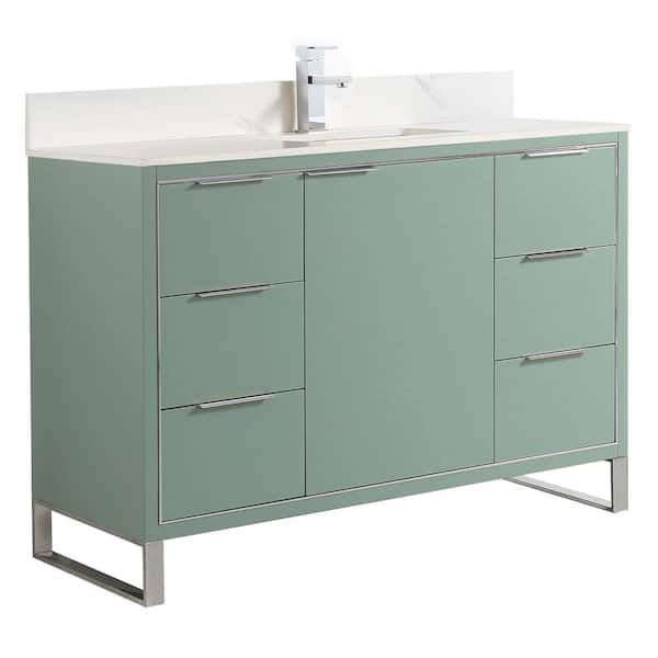 FINE FIXTURES Opulence 48 in. W x 18 in. D x 33.5 in. H Single Sink Bath Vanity in Mint Green with White Carrara Top