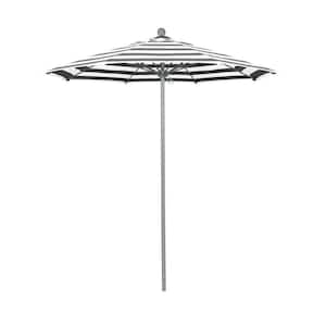 7.5 ft. Grey Woodgrain Aluminum Commercial Market Patio Umbrella Fiberglass Ribs Push Lift in Gray White Cabana Olefin