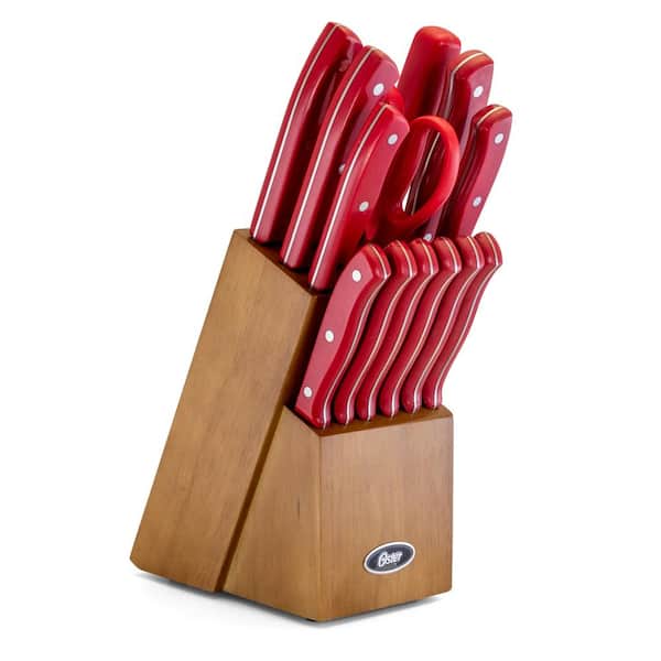 Oster Evansville 14-Piece Red/Wood Stainless Steel Kitchen Knife Cutlery Set  81011.14 - The Home Depot