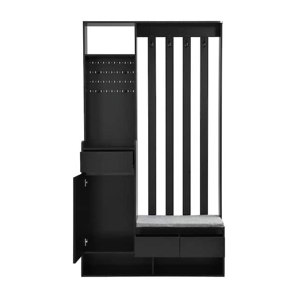 Streamdale Furniture Wide Design Hall Tree With Storage Bench, Minimalist Shoe Cabinet With Cube Storage & Shelves, Multifunctional Coat Rack With 8 Hooks For Entryways, M | Arden Fair