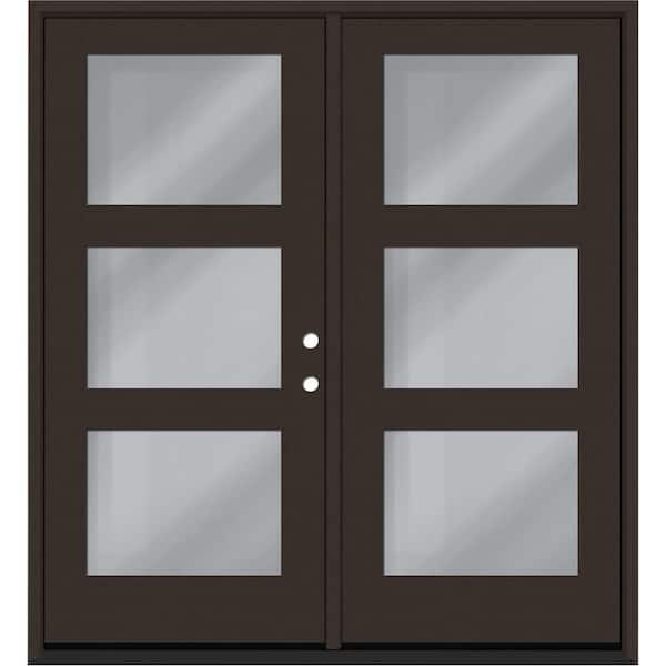 Regency 72 in. x 80 in. Modern 3L Equal Clear Glass Hickory LHIS Stained Fiberglass Retro Patio Door with 4 in. Jamb