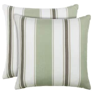 Green Striped Square Outdoor and Indoor Polyester Throw Pillow for Patio Furniture with Inserts Cushion Pillow (2-Pack)