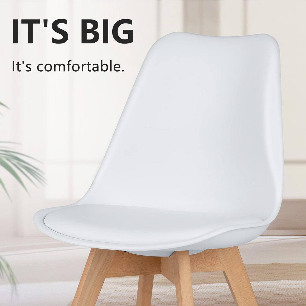 Set of 4 White Faux Leather Upholstered Dining Side Chairs with Wood Legs