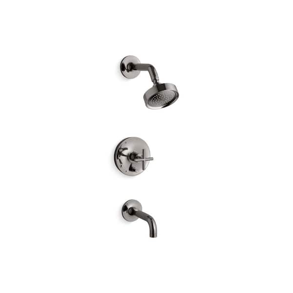 KOHLER Purist Rite-Temp Valve Trim With Push-Button Diverter And Cross Handle in Vibrant Titanium