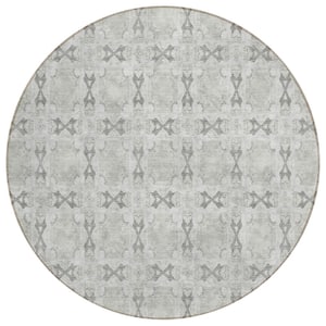 Chantille ACN564 Ivory 8 ft. x 8 ft. Round Machine Washable Indoor/Outdoor Geometric Area Rug