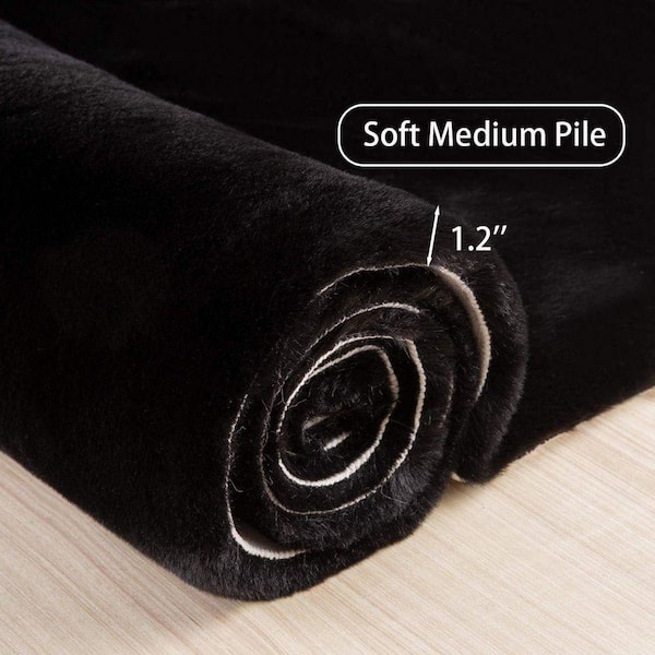 Nourideaux Black 3 ft. x 3 ft. Fuzzy Faux Rabbit Fur Rug Plush Fluffy Rug Round Area Rug - image 5