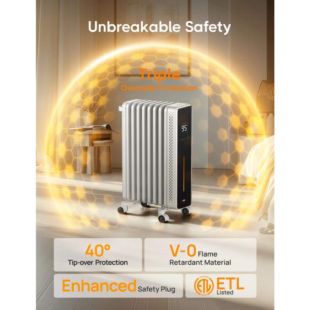 Space Gray Oil-Filled Radiator Heater with Remote and Timer