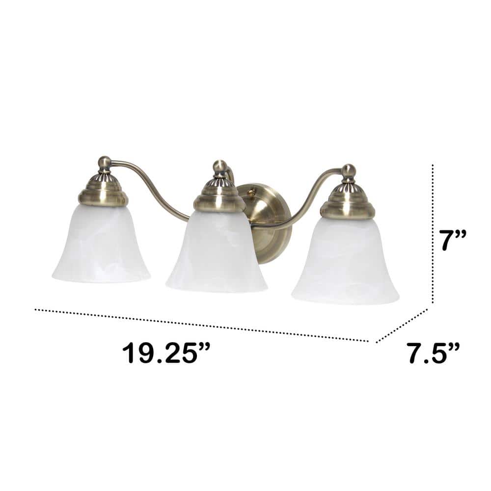 Antique Brass 3-Light Vanity with Alabaster Glass Shades