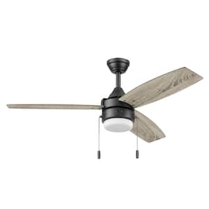 Berryhill 48 in. Color Changing LED Dual Mount Matte Black Ceiling Fan with 3 Reversible Blades and Pull Chains