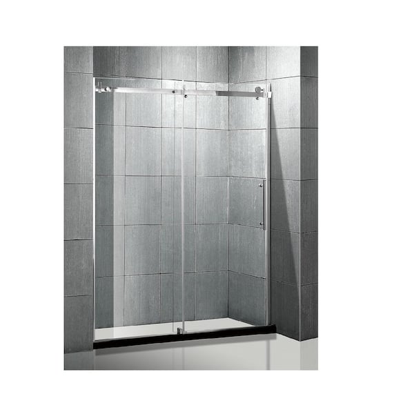 Aoibox 60 in. W x 76 in. H Frameless Sliding Glass Shower Doors with 3/8 in. Clear Tempered Glass, Brushed Nickel Finish