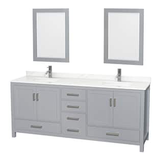Sheffield 80 in. W x 22 in. D x 35 in. H Double Bath Vanity in Gray with Giotto Quartz Top and 24 in. Mirrors