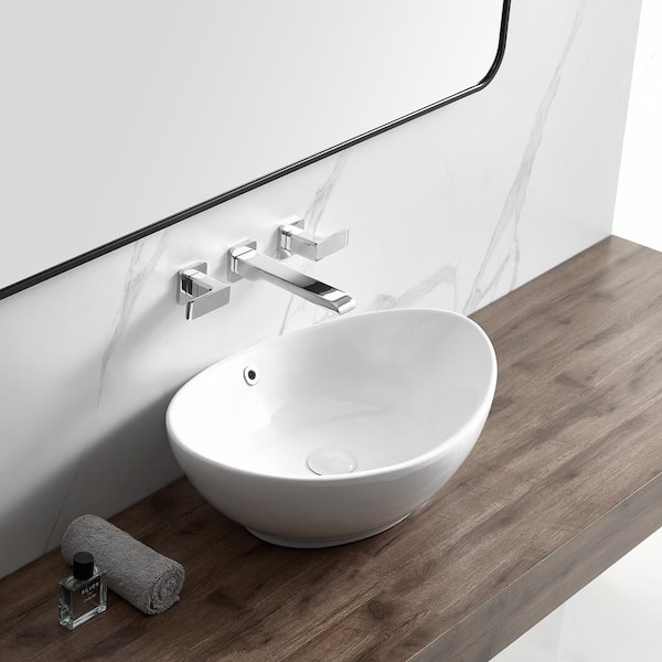VEIKOUS White Natural Wood Drop-In Rectangular Trough Modern Bathroom Sink  (11-in x 23.6-in) in the Bathroom Sinks department at