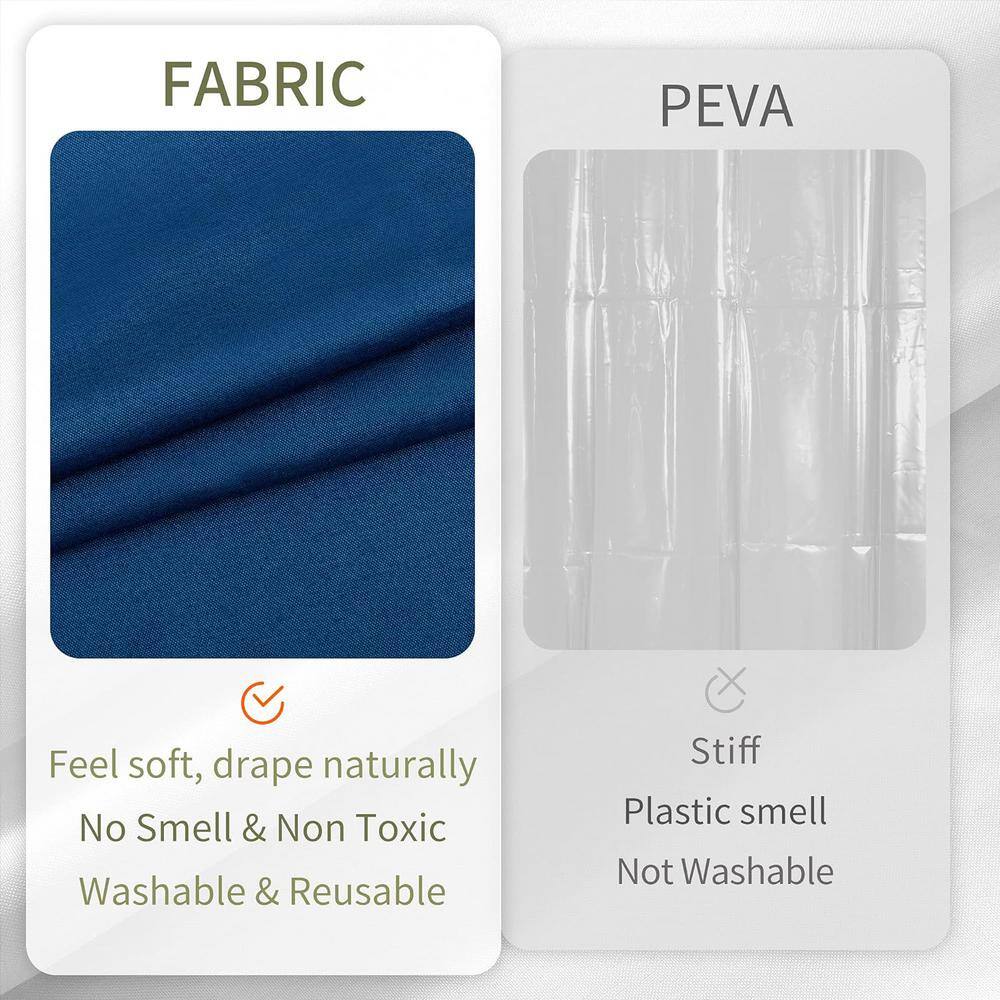 Navy Blue Waterproof Fabric Shower Curtain with Magnets, 72x72