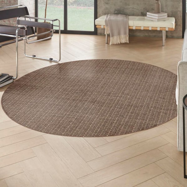Tulum Brown 8 ft. Round All-Over Design Contemporary Round Area Rug