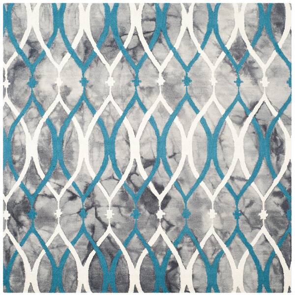 SAFAVIEH Dip Dye Gray/Ivory Blue 7 ft. x 7 ft. Square Geometric Area Rug