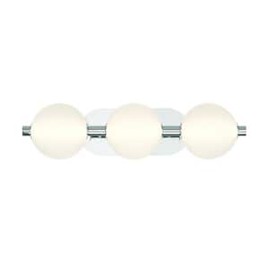 Palmas 8 in. 3-Light Nickel LED Vanity Light Bar with Opal Glass Shades