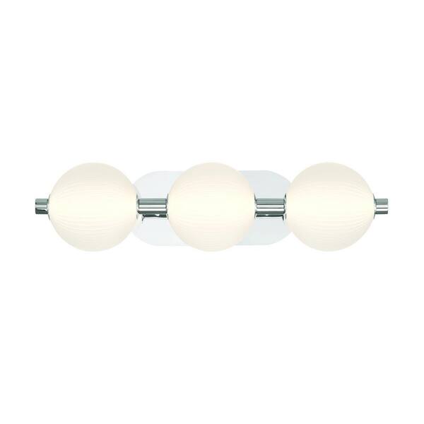 Eurofase Palmas 8 in. 3-Light Nickel LED Vanity Light Bar with Opal Glass Shades
