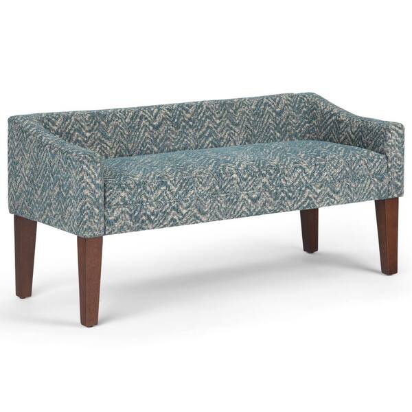 Simpli Home Parris 50 in. Wide Contemporary Upholstered Bench in Azure