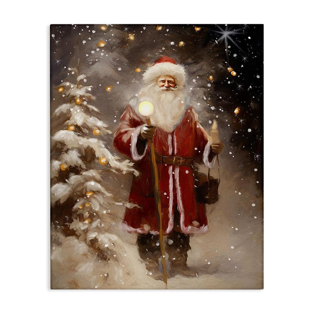 Santa in Snowy Night Scene Christmas Canvas Wall Art