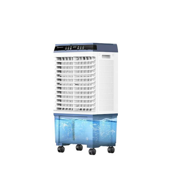 12H Timer 1800 CFM Portable Evaporative Air Cooler with 6-Ice Packs 5.3 Gal Tank 3-Speeds 110° Swing Remote in Blue