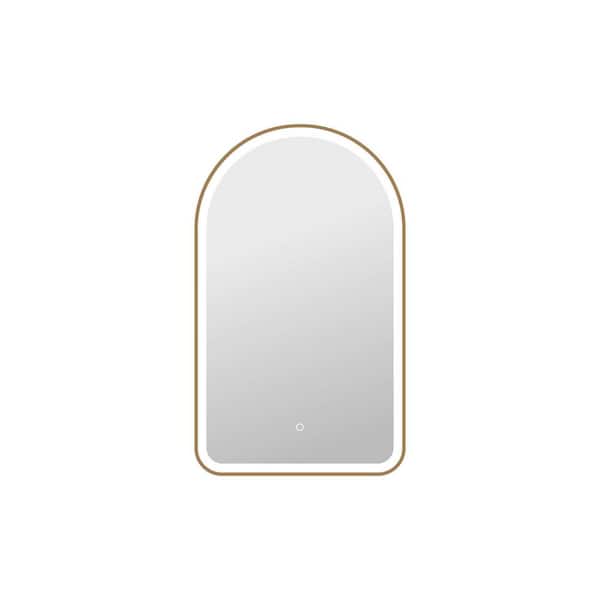 24 in. W x 40 in. H Arch Framed LED Wall Mirror in Satin Gold