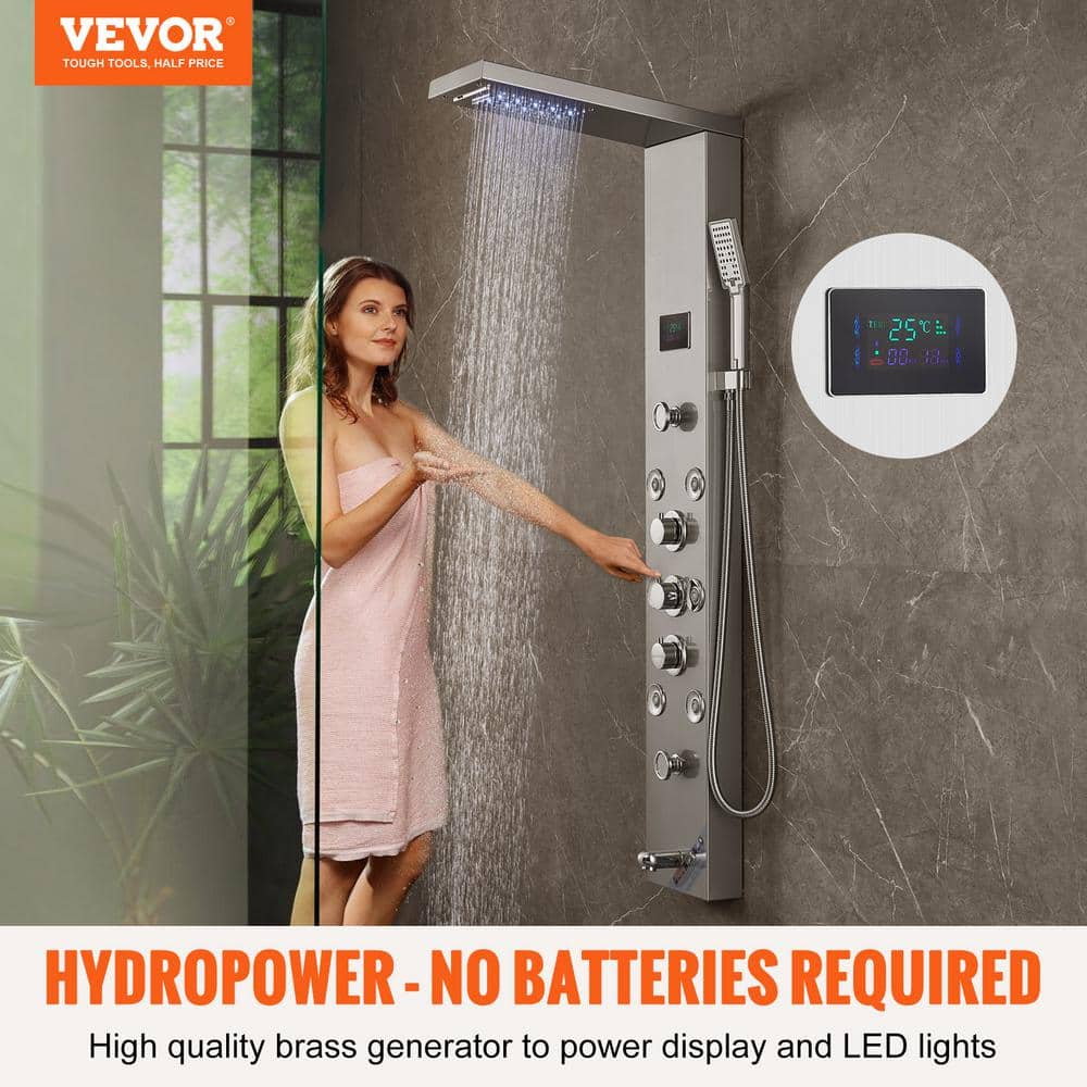 53'' Stainless Steel Shower Panel with LED Display and Massage Jets