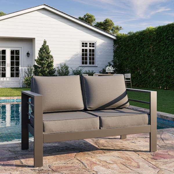 Oversized Aluminum Outdoor Patio Loveseat with 5 in. Dark Gray Cushions