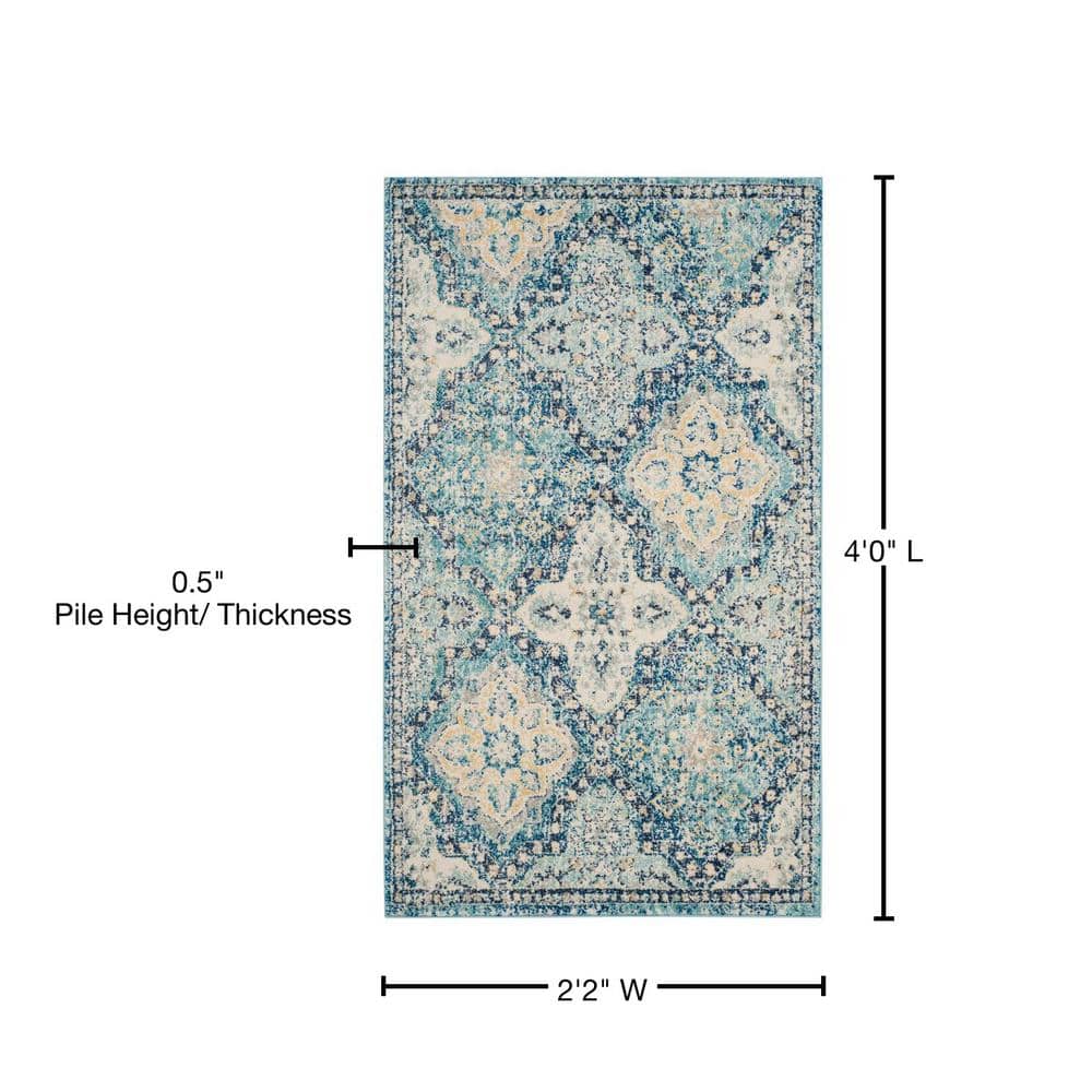 Light Blue High Pile Synthetic Boho Area Rug