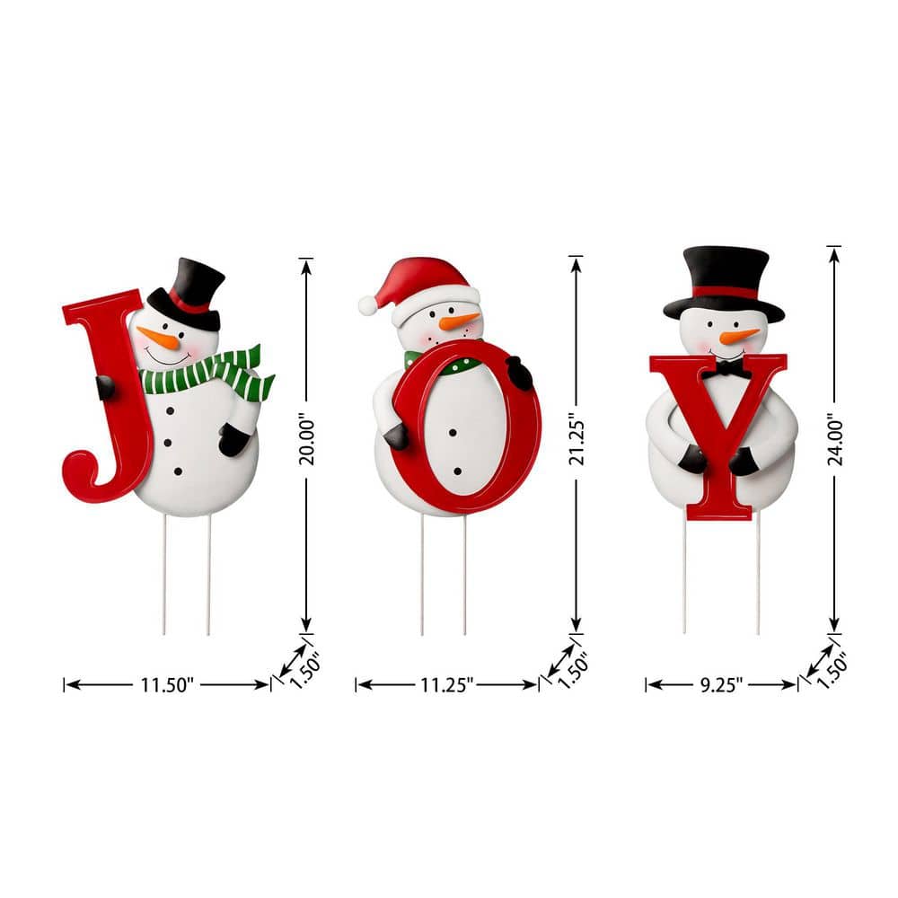 48" Red and White Metal Snowman JOY Yard Stake