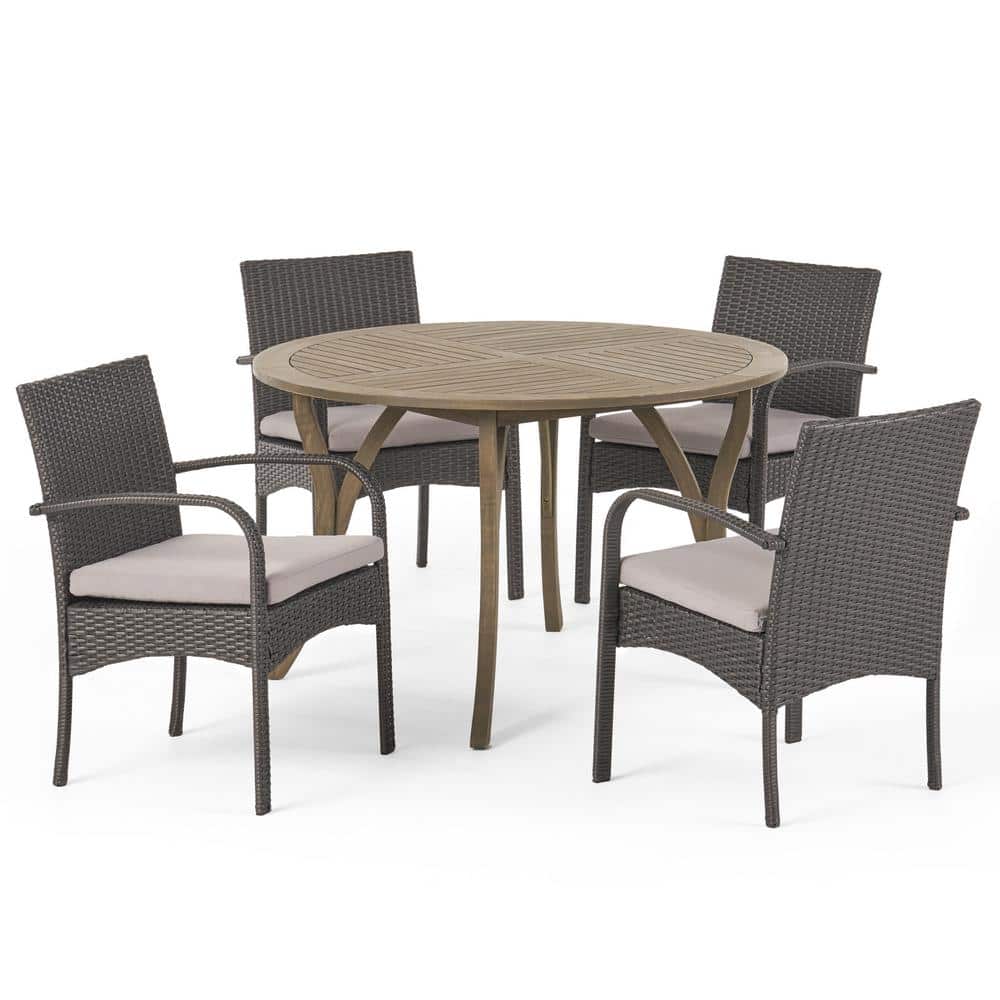 Gray Iron and Wicker 5-Piece Outdoor Dining Set with Cushions