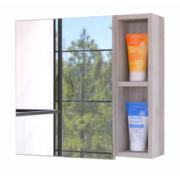 IDEAGLE 19.6 in. W x 18.6 in. H Grey Rectangular Surface Mount Bathroom Medicine Cabinet with Mirror and External Shelf