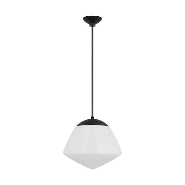 Generation Lighting - Milne Small 1-Light Midnight Black Modern Pendant Light with White Milk Glass Shade