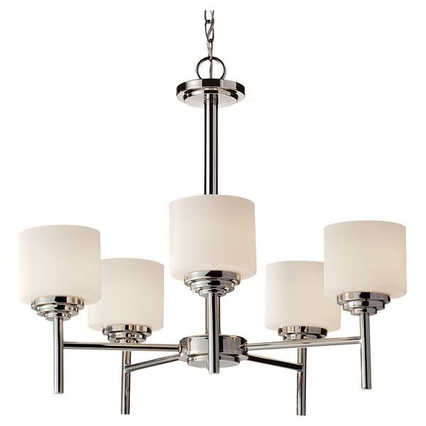 Generation Lighting Malibu 25 in. W 5-Light Brushed Nickel Contemporary Chandelier with Opal Etched Glass Shades