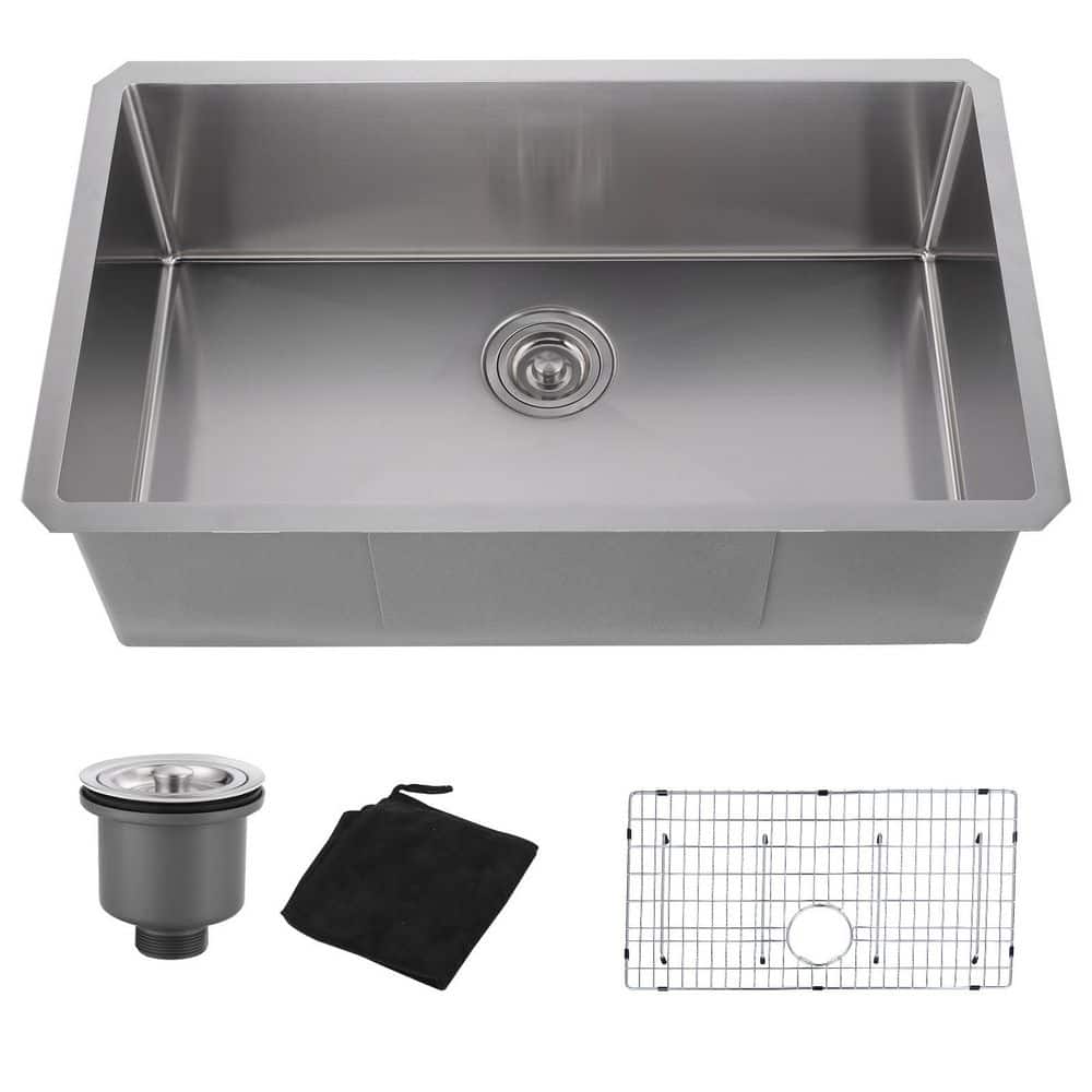 32 in. Drop-In/Undermount Single Bowl 16-Gauge Stainless Steel Kitchen Sink with Bottom Grids and Basket Strainer price history on PriceWatchPro