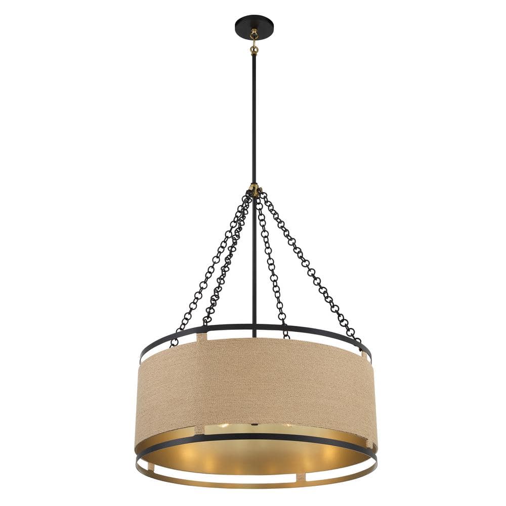 Windward Passage Soft Brass and Coal 6-Light Drum Pendant