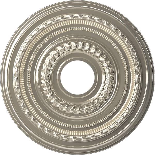 Ekena Millwork 16" O.D. x 3-1/2" I.D. x 1" P Cole Thermoformed PVC Ceiling Medallion (Fits Canopies up to 4-1/2") in Bright Coat Chrome