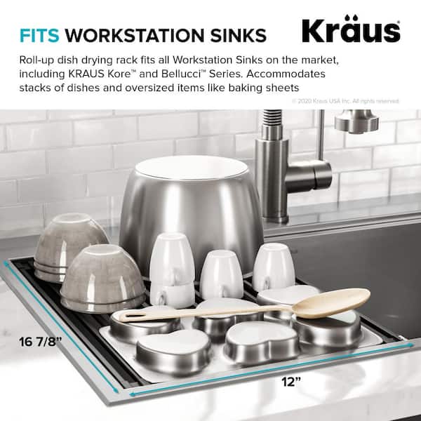 Kraus 17 Inch Length Workstation Kitchen Sink Dish Drying Rack Drainer and  Utensil Holder, Stainless Steel KDR-3