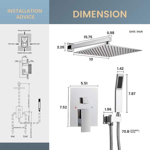 Zalerock Rain Square Single Handle 1-Spray Shower Faucet 1.8