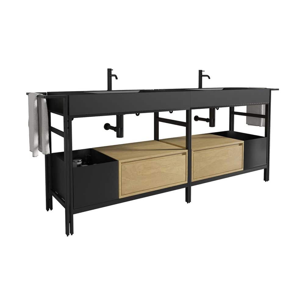 72 in. Industrial Style Modular Oak Bath Vanity with Black Engineered Stone Top Open Storage Bin and Adjustable Towel price history on PriceWatchPro