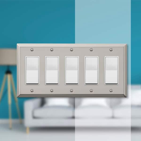 Metallic 5 Gang Rocker Steel Wall Plate - Polished Nickel